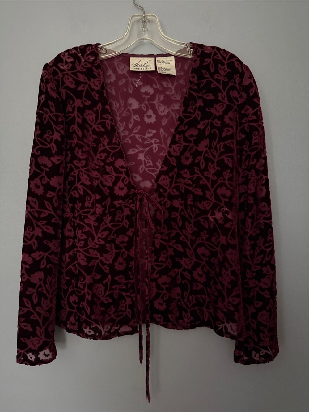 Vintage Velvet Burnout Cardigan Size 6 Burgundy Plum Floral Whimsigoth 90s